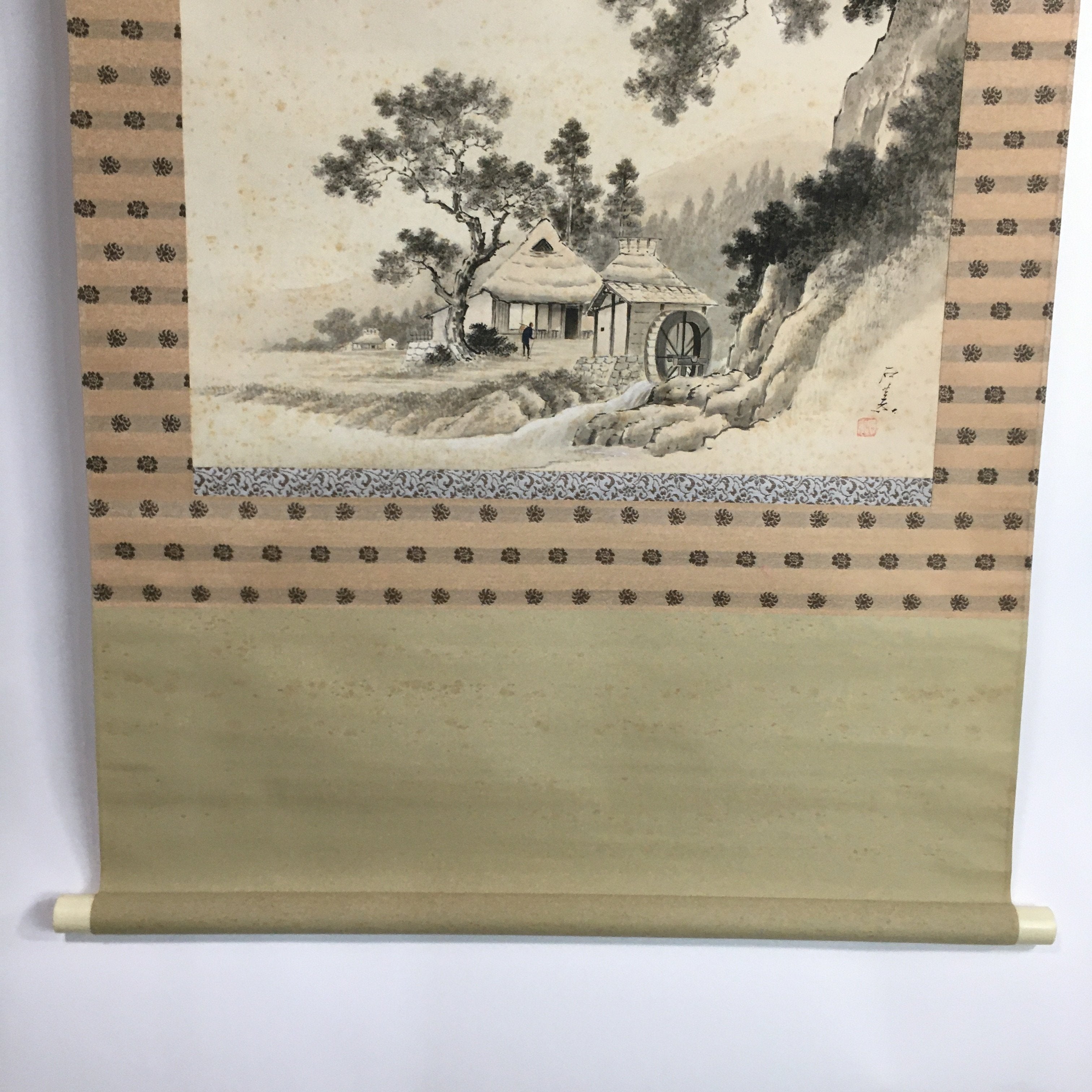 Japanese Hanging Scroll Vtg Kakejiku Kakemono Ink Painting Country House SC612