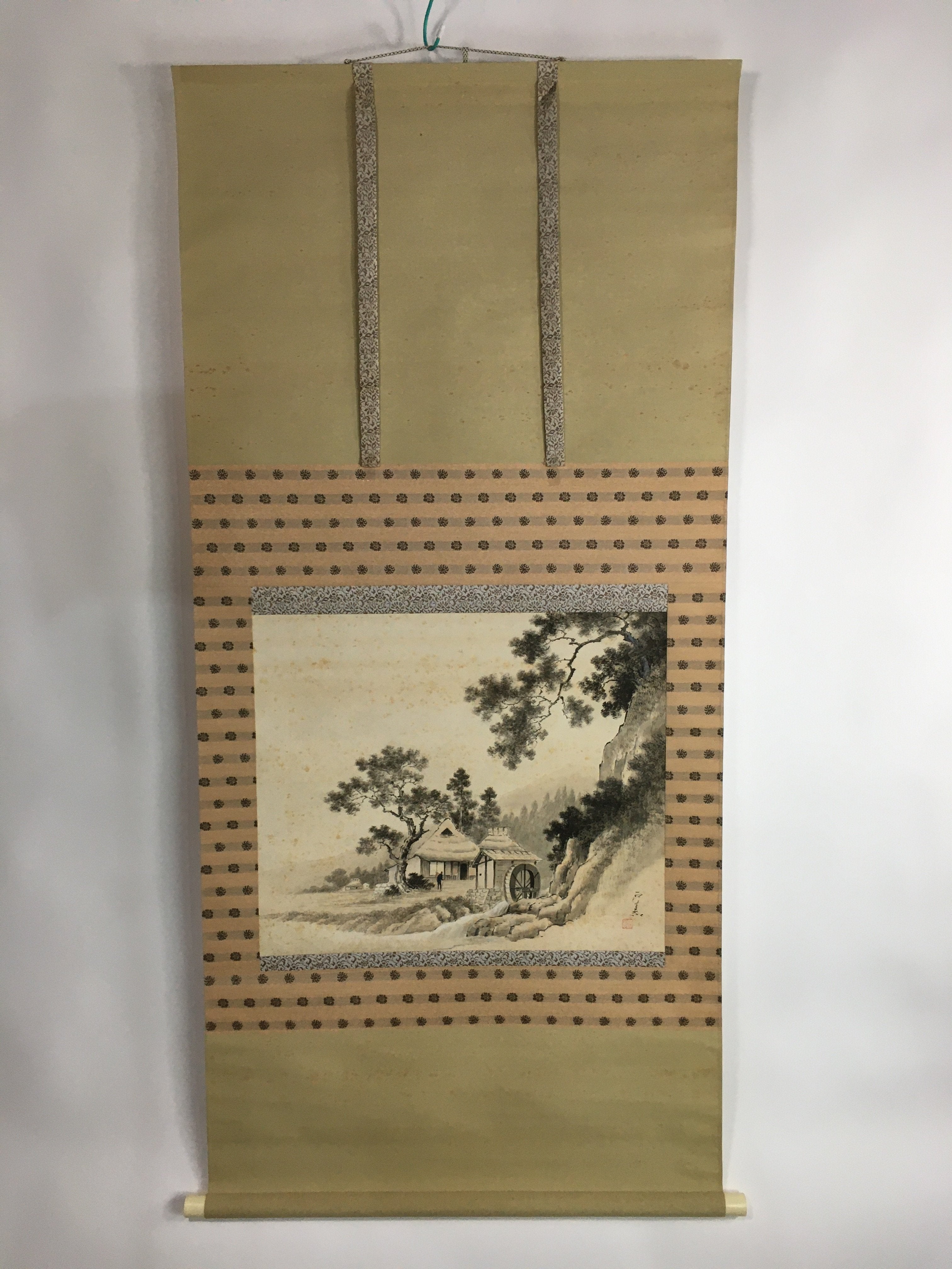 Japanese Hanging Scroll Vtg Kakejiku Kakemono Ink Painting Country House SC612
