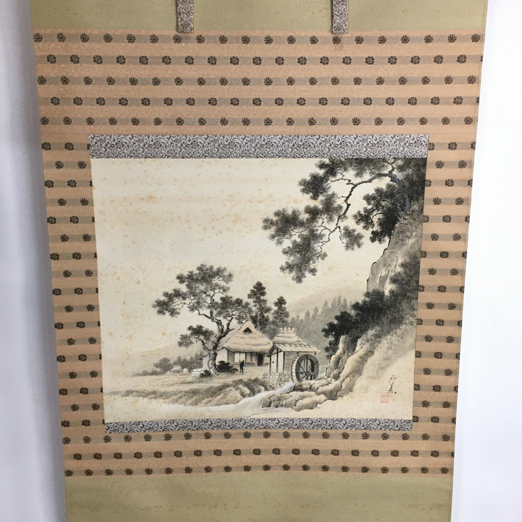 Japanese Hanging Scroll Vtg Kakejiku Kakemono Ink Painting Country House SC612