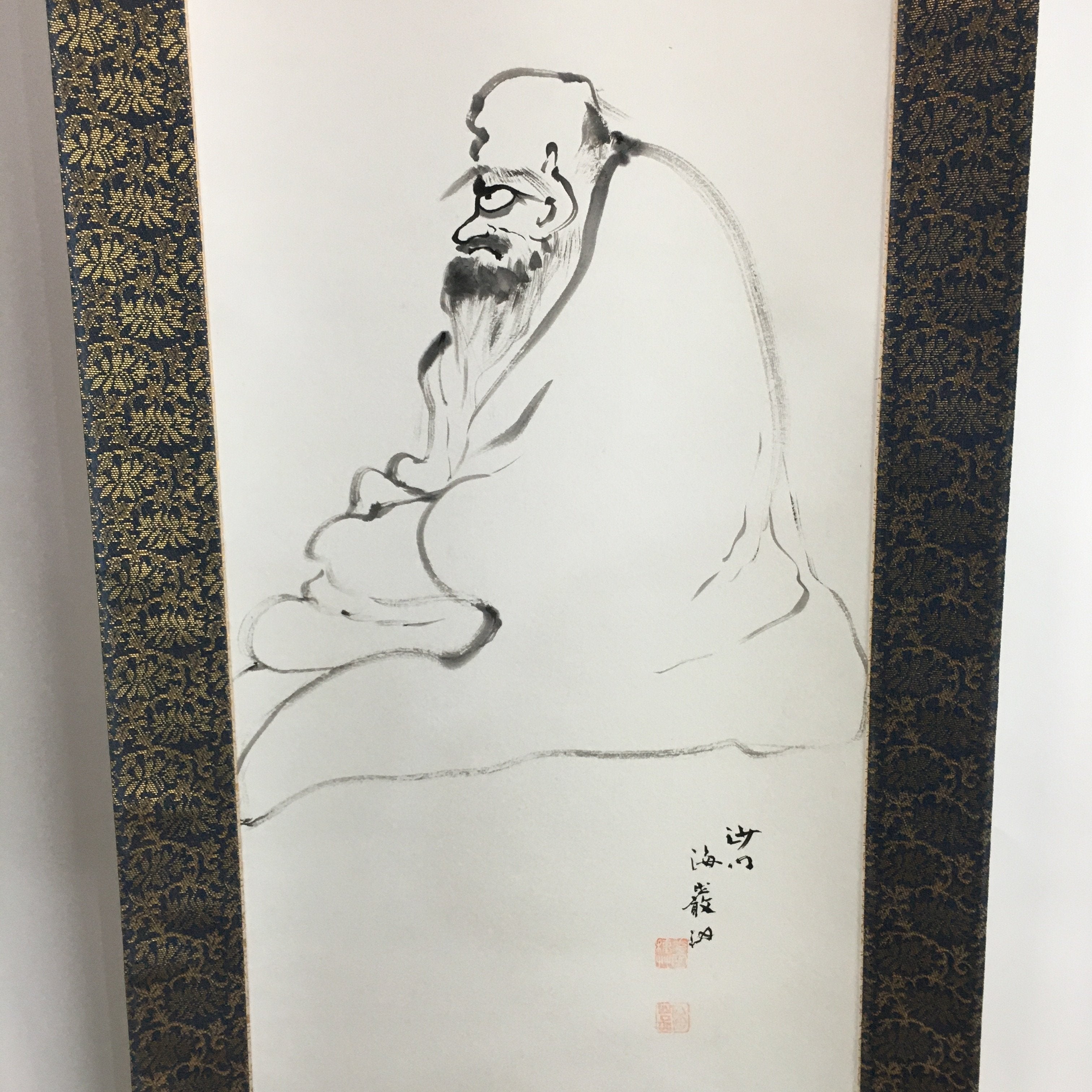 Japanese Hanging Scroll Vtg Kakejiku Kakemono Ink Painting Daruma SC619