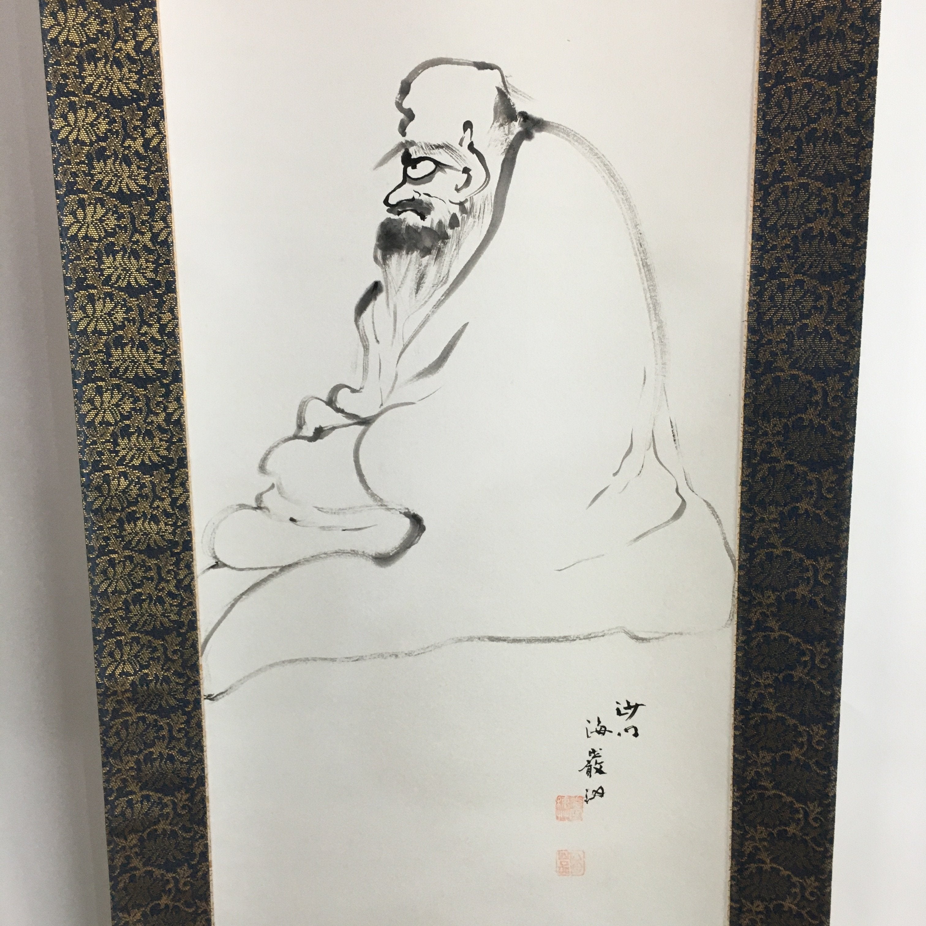Japanese Hanging Scroll Vtg Kakejiku Kakemono Ink Painting Daruma SC619