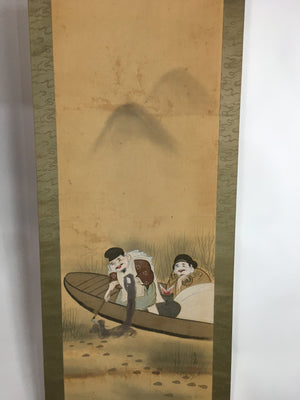 Japanese Hanging Scroll Vtg Kakejiku Kakemono Ink Painting Fishermen SC616