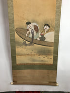 Japanese Hanging Scroll Vtg Kakejiku Kakemono Ink Painting Fishermen SC616