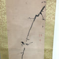 Japanese Hanging Scroll Vtg Kakejiku Kakemono Ink Painting Plum Tree Bird SC618