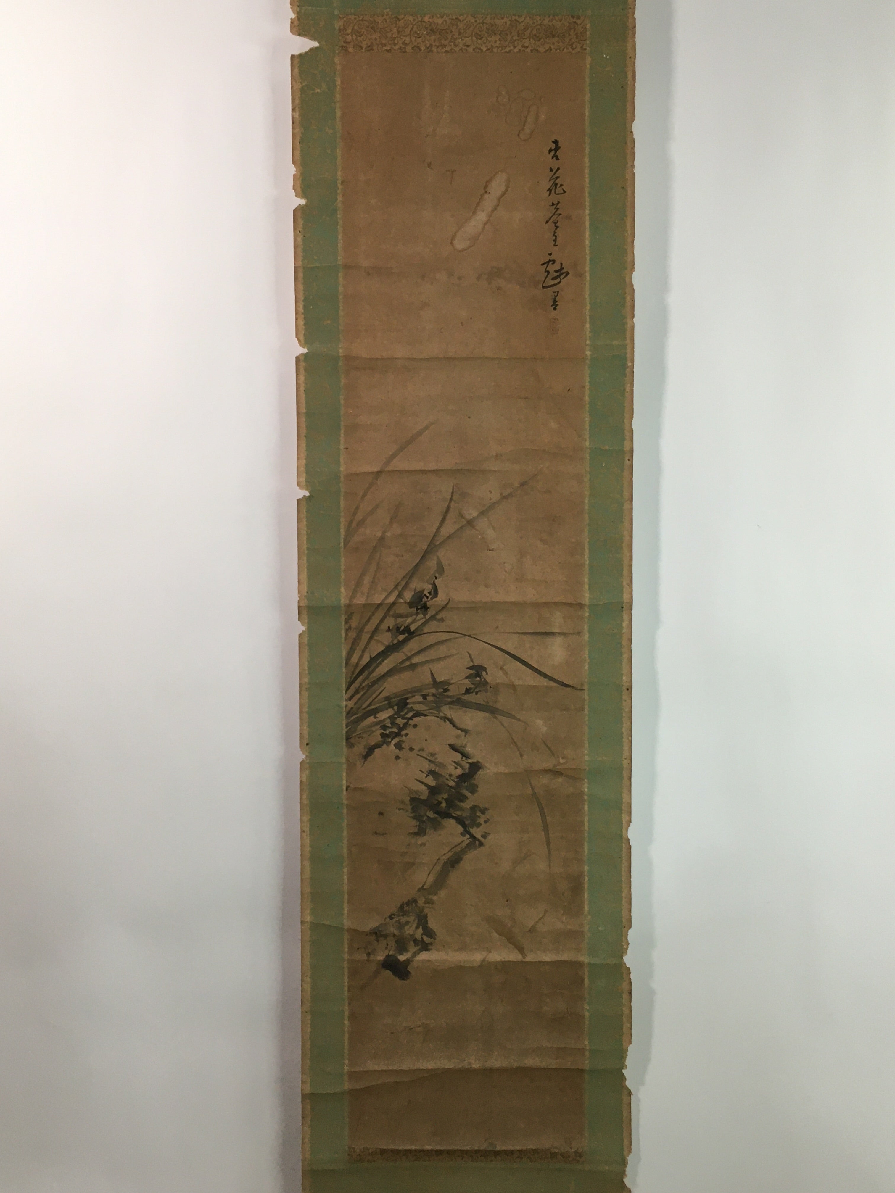 Japanese Hanging Scroll Vtg Kakejiku Kakemono Iris Flower SC756