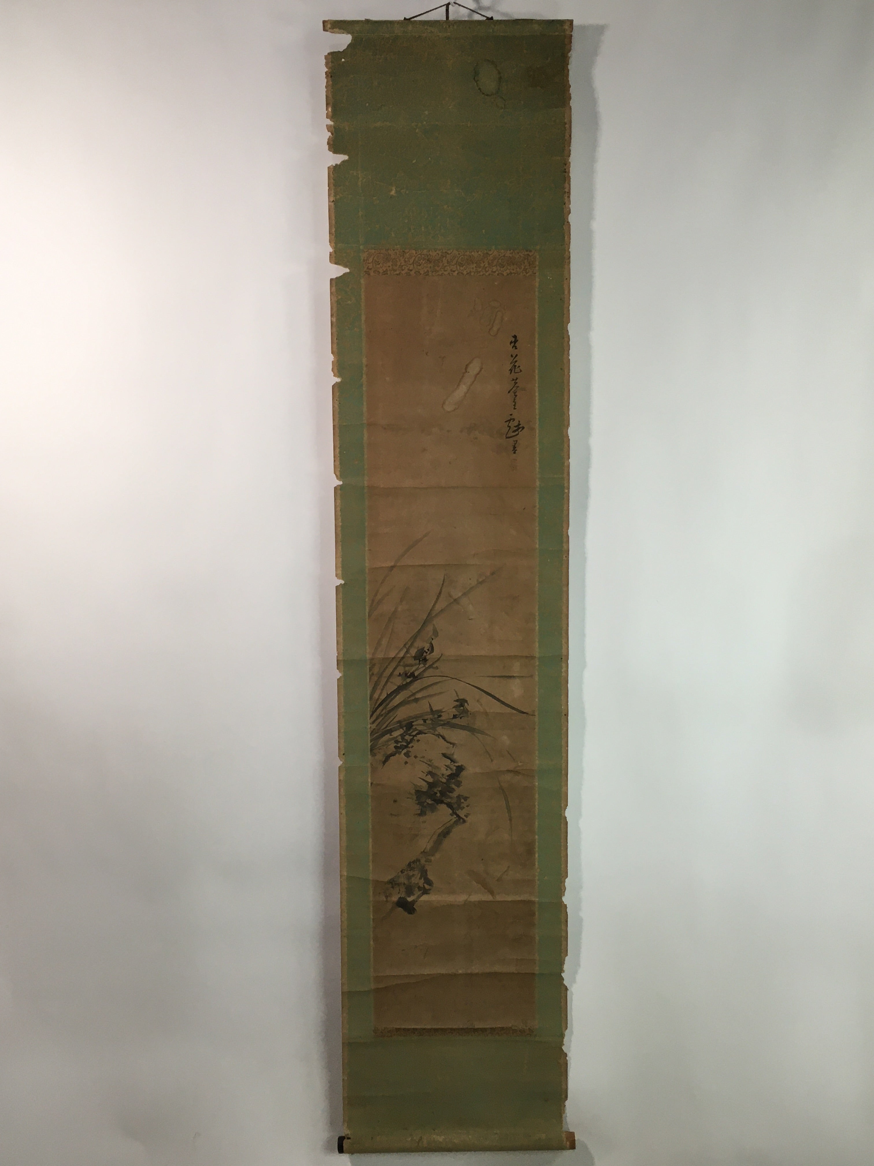 Japanese Hanging Scroll Vtg Kakejiku Kakemono Iris Flower SC756