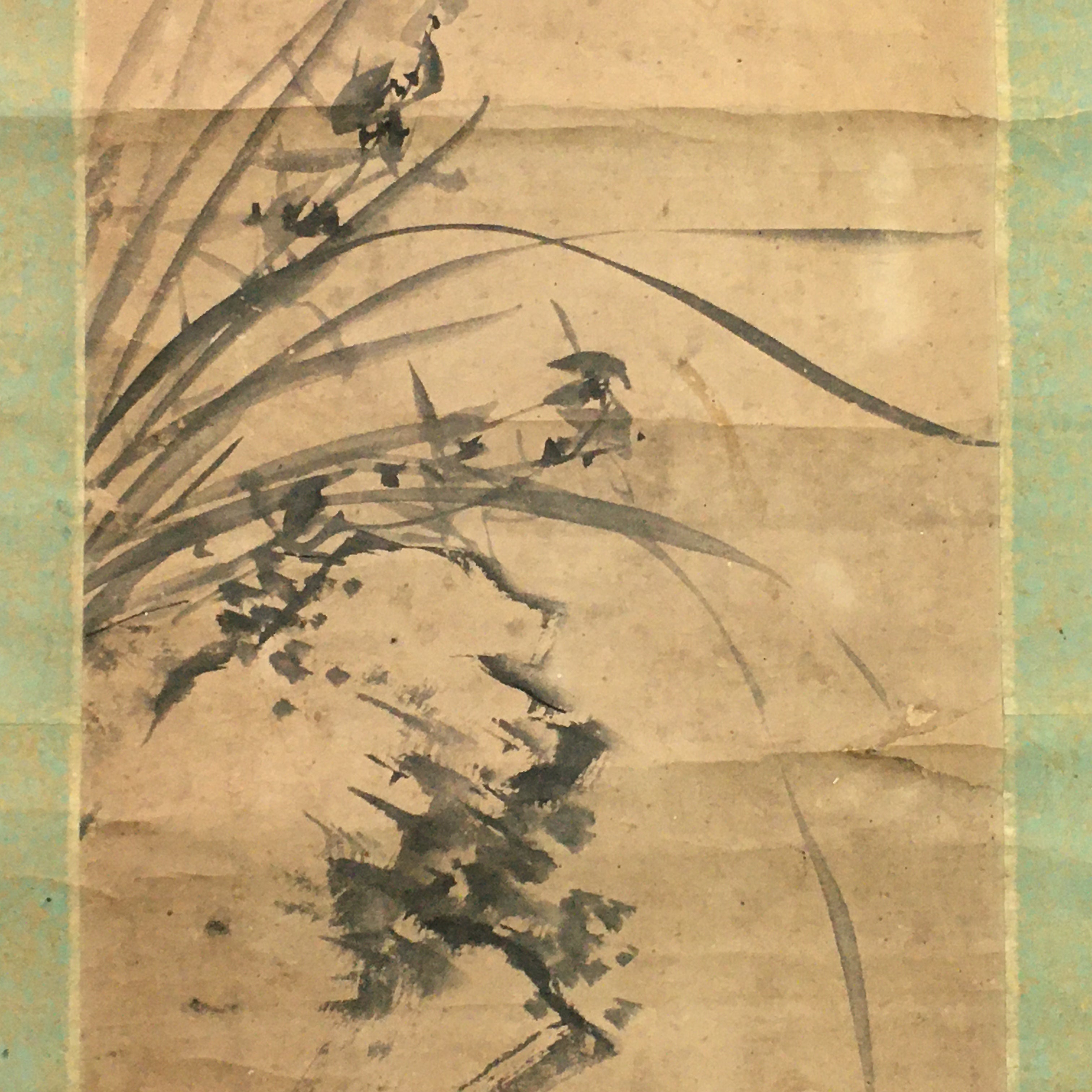 Japanese Hanging Scroll Vtg Kakejiku Kakemono Iris Flower SC756