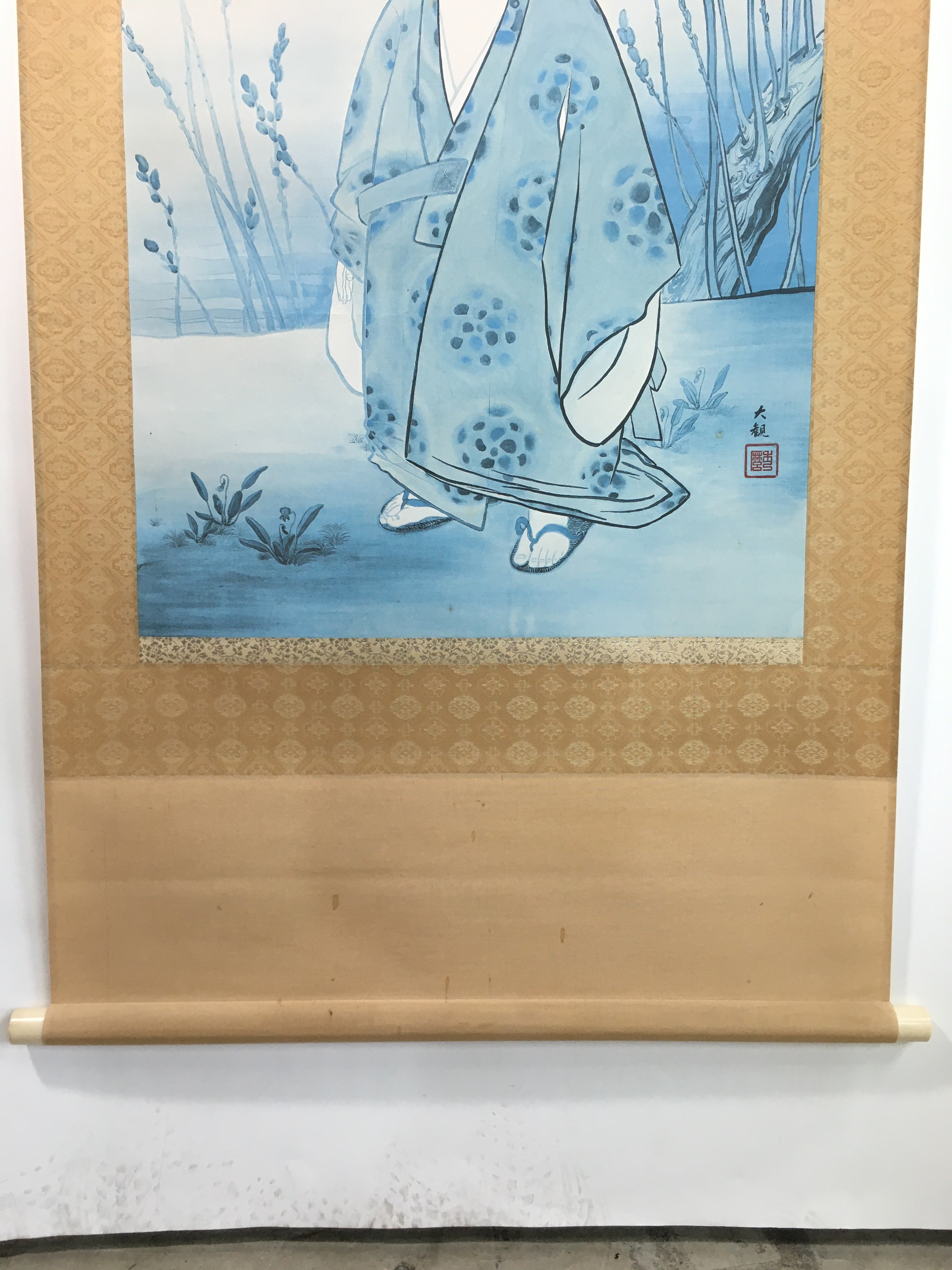 Japanese Hanging Scroll Vtg Kakejiku Kakemono Kimono Child Daikan SC709