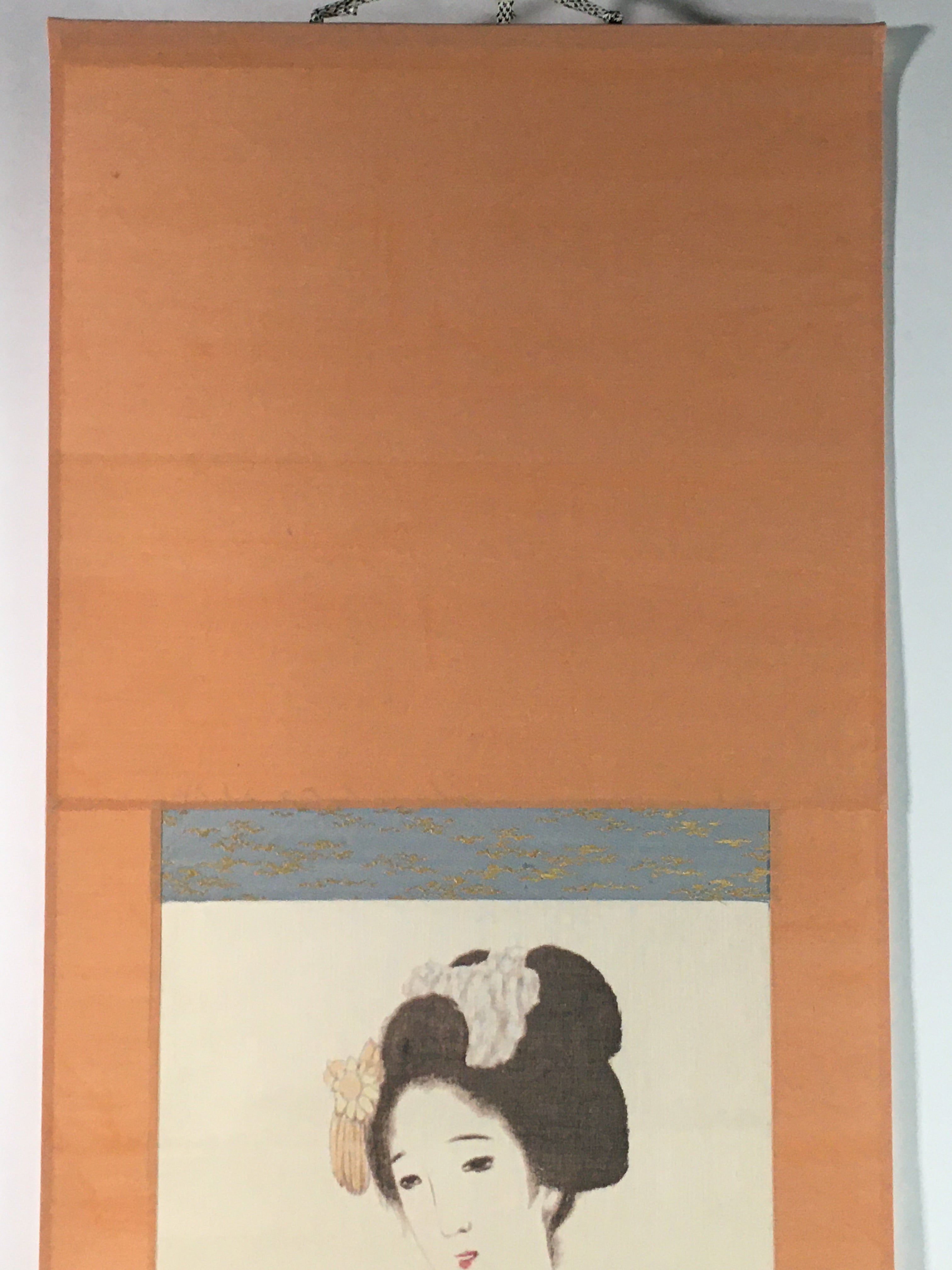 Japanese Hanging Scroll Vtg Kakejiku Kakemono Kimono Young Lady Geisha SC729