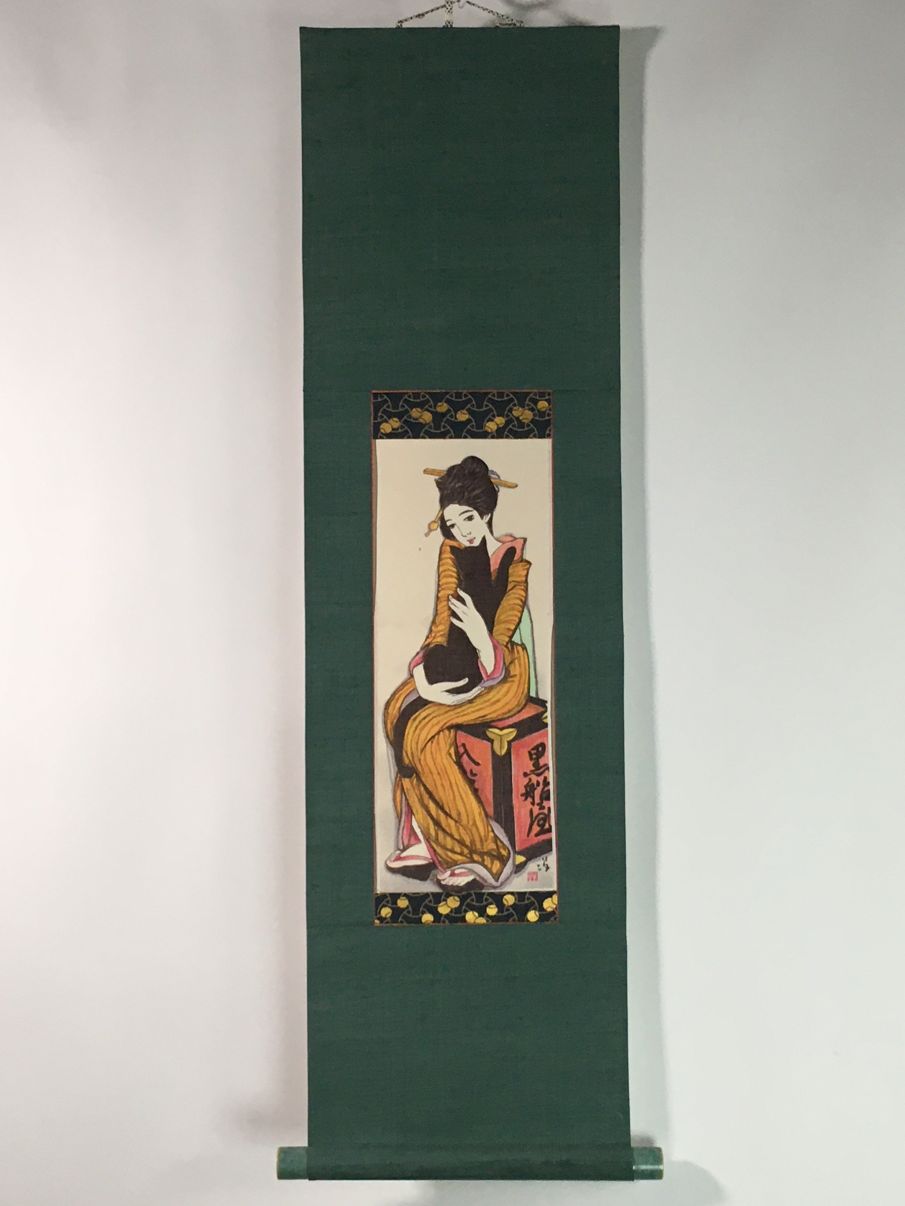 Japanese Hanging Scroll Vtg Kakejiku Kakemono Kimono Young Lady SC730
