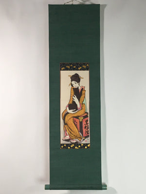 Japanese Hanging Scroll Vtg Kakejiku Kakemono Kimono Young Lady SC730