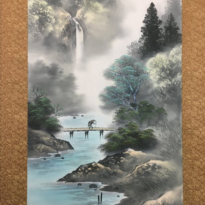 Japanese Hanging Scroll Vtg Kakejiku Kakemono Landscape Painting River SC701