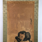 Japanese Hanging Scroll Vtg Kakejiku Kakemono Man Dance Frog SC705