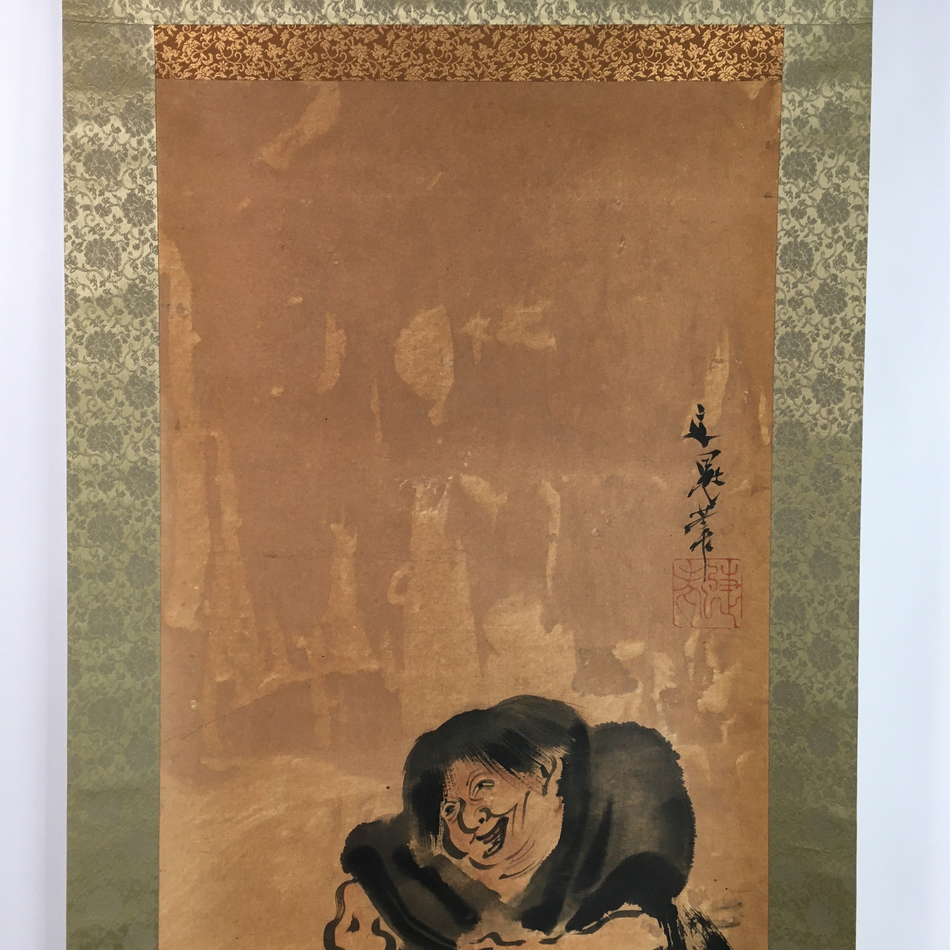 Japanese Hanging Scroll Vtg Kakejiku Kakemono Man Dance Frog SC705