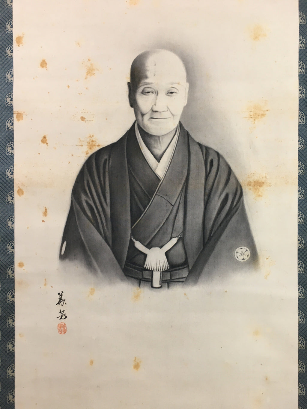 Japanese Hanging Scroll Vtg Kakejiku Kakemono Man's Portrait SC716