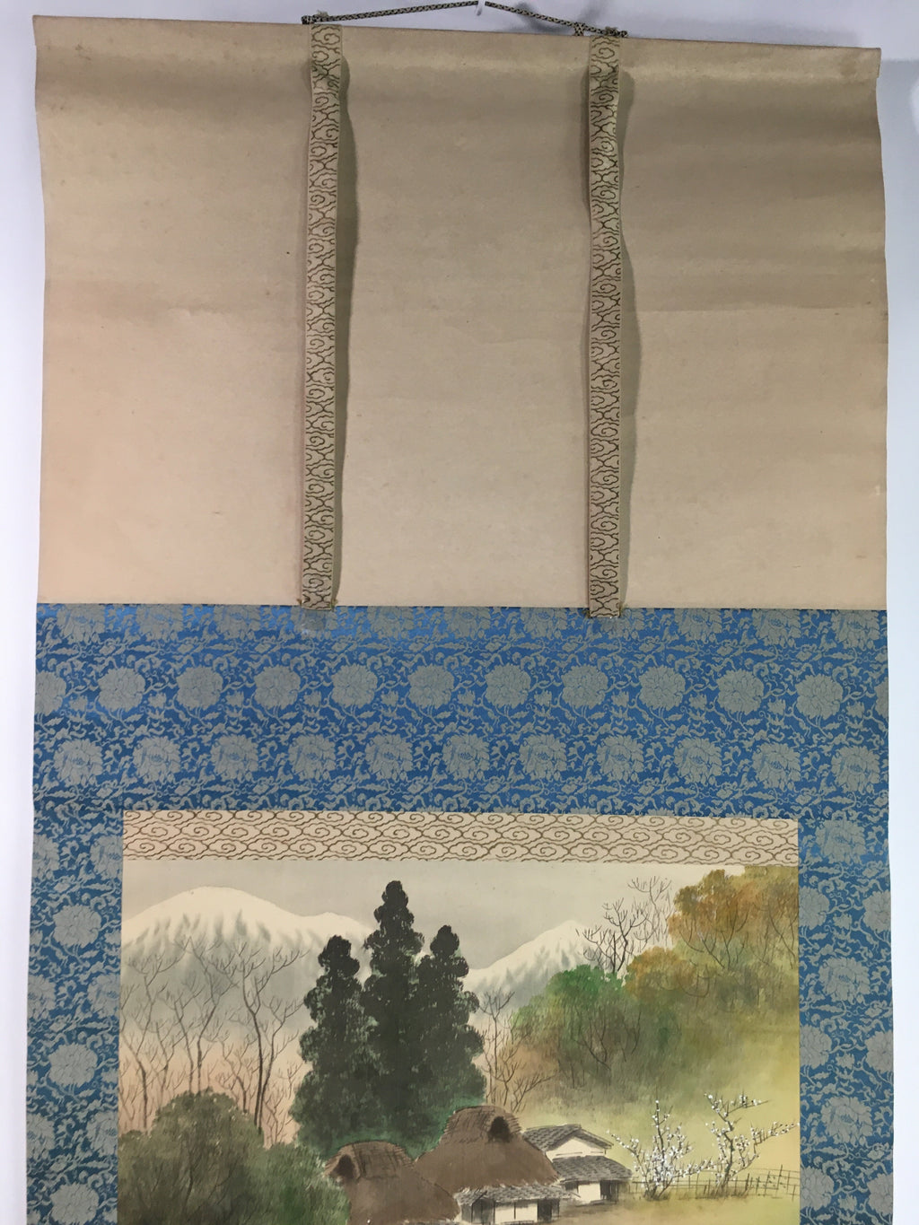 Japanese Hanging Scroll Vtg Kakejiku Kakemono Mountain Riverside Village SC720