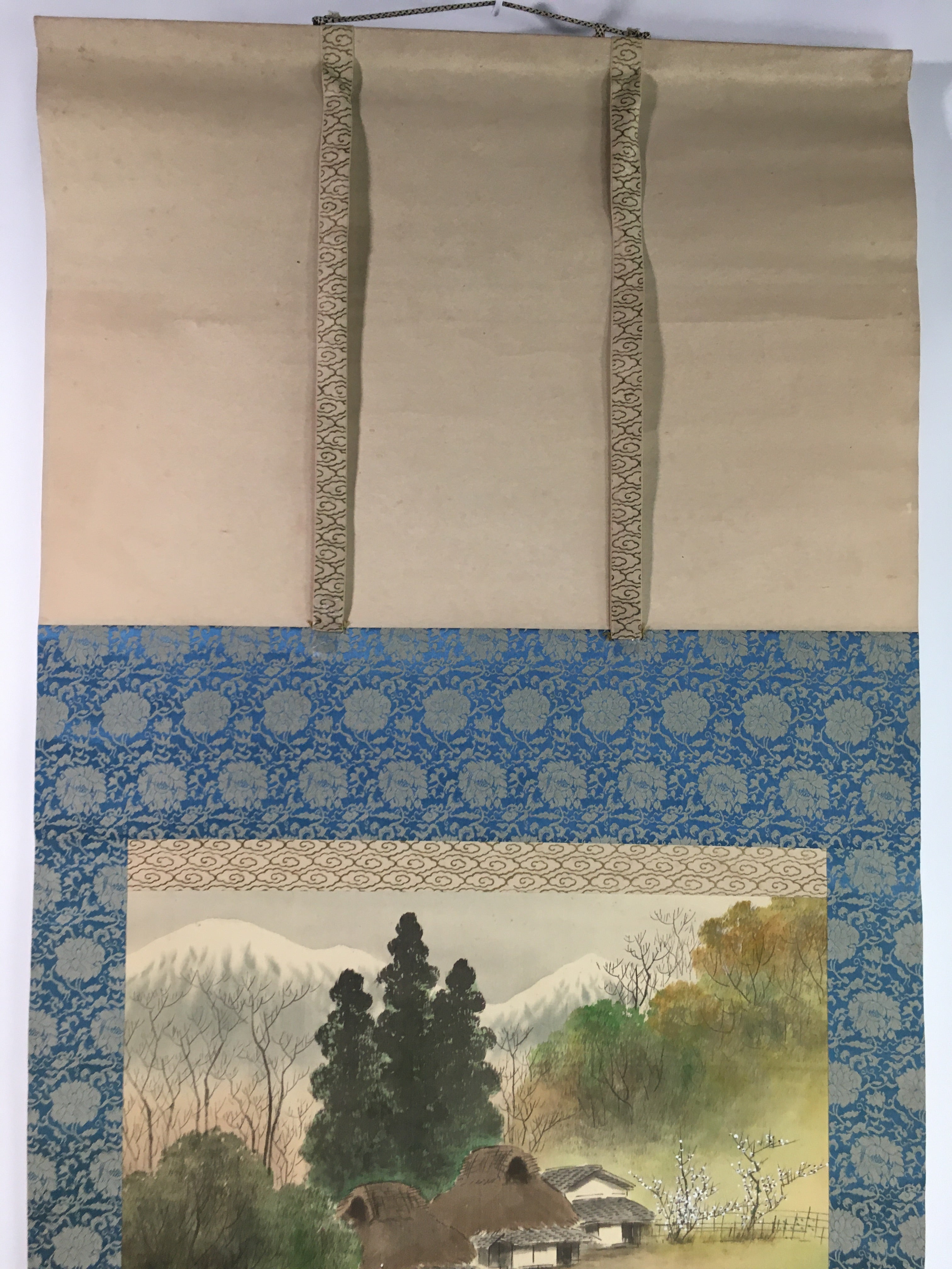 Japanese Hanging Scroll Vtg Kakejiku Kakemono Mountain Riverside Village SC720