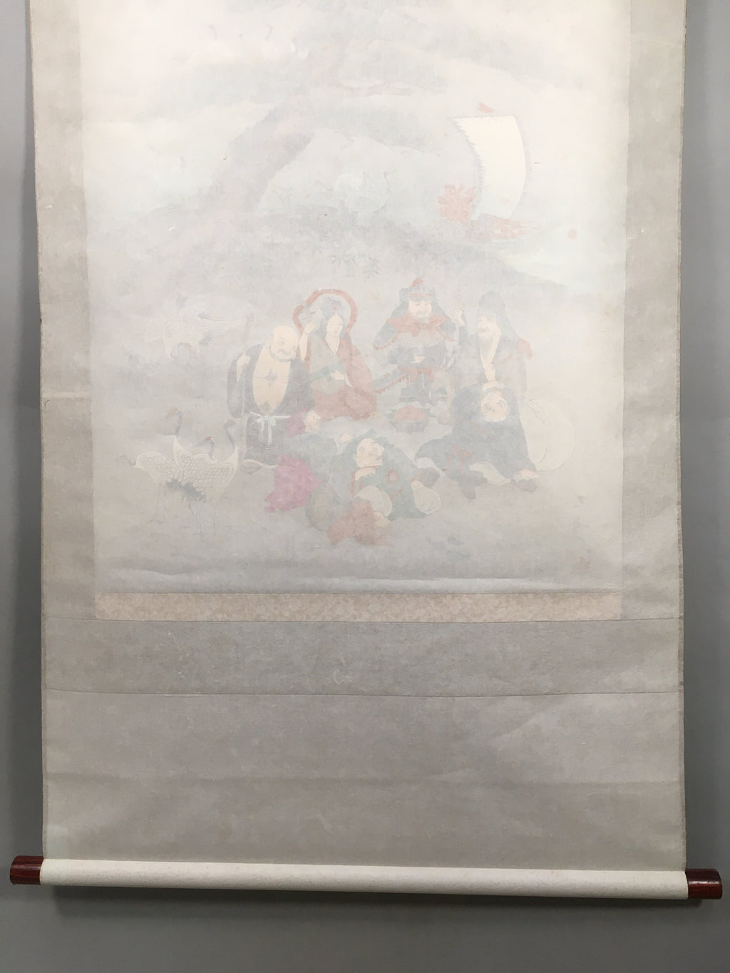 Japanese Hanging Scroll Vtg Kakejiku Kakemono Painting 7 Lucky Gods SC582