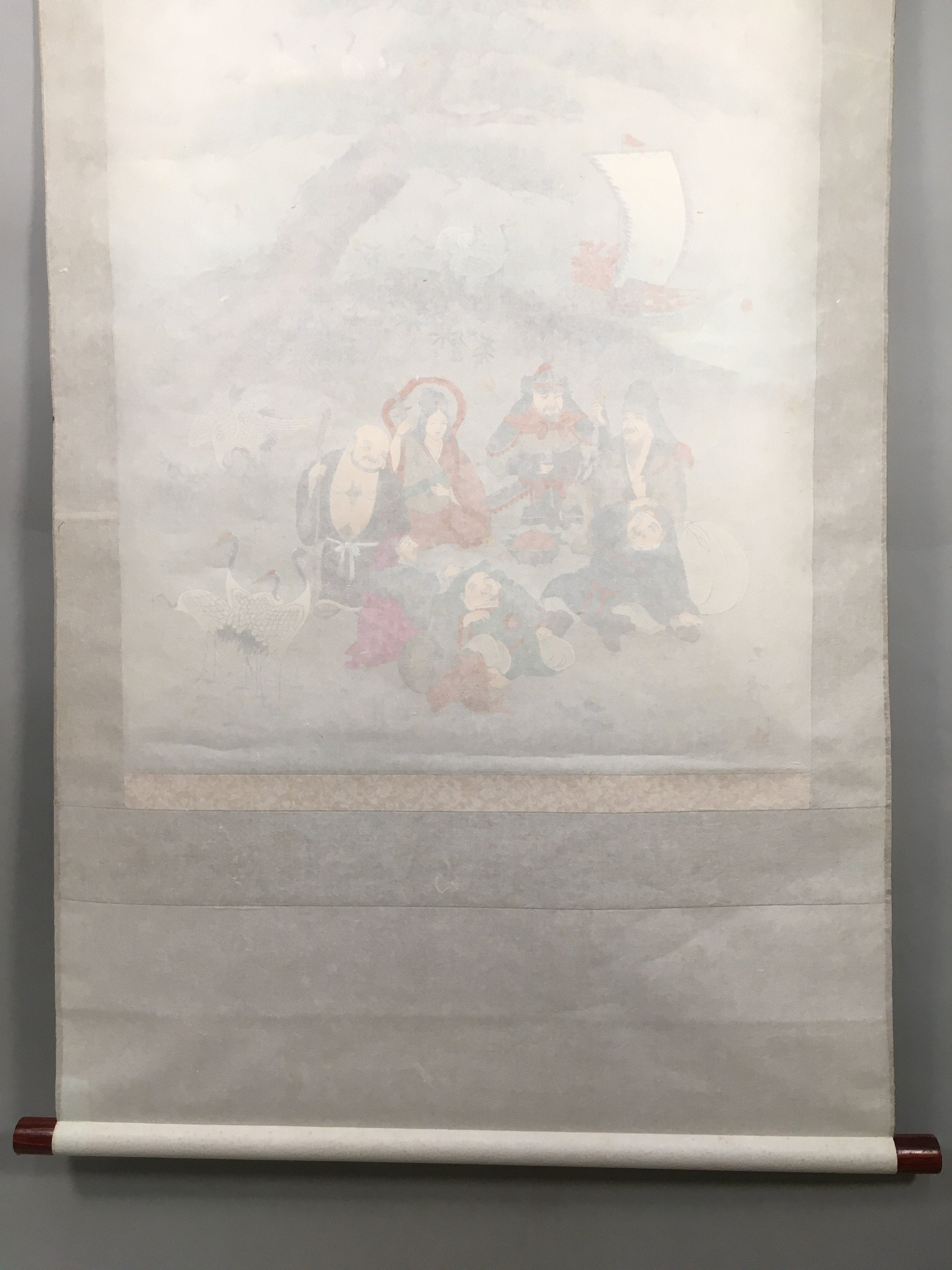 Japanese Hanging Scroll Vtg Kakejiku Kakemono Painting 7 Lucky Gods SC582