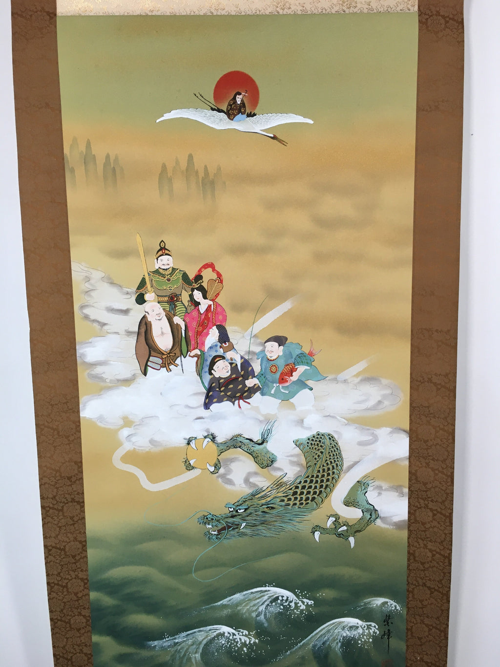Japanese Hanging Scroll Vtg Kakejiku Kakemono Painting 7Lucky Gods SC610