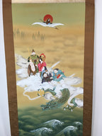Japanese Hanging Scroll Vtg Kakejiku Kakemono Painting 7Lucky Gods SC610