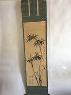 Japanese Hanging Scroll Vtg Kakejiku Kakemono Painting Black Ink Bamboo SC645