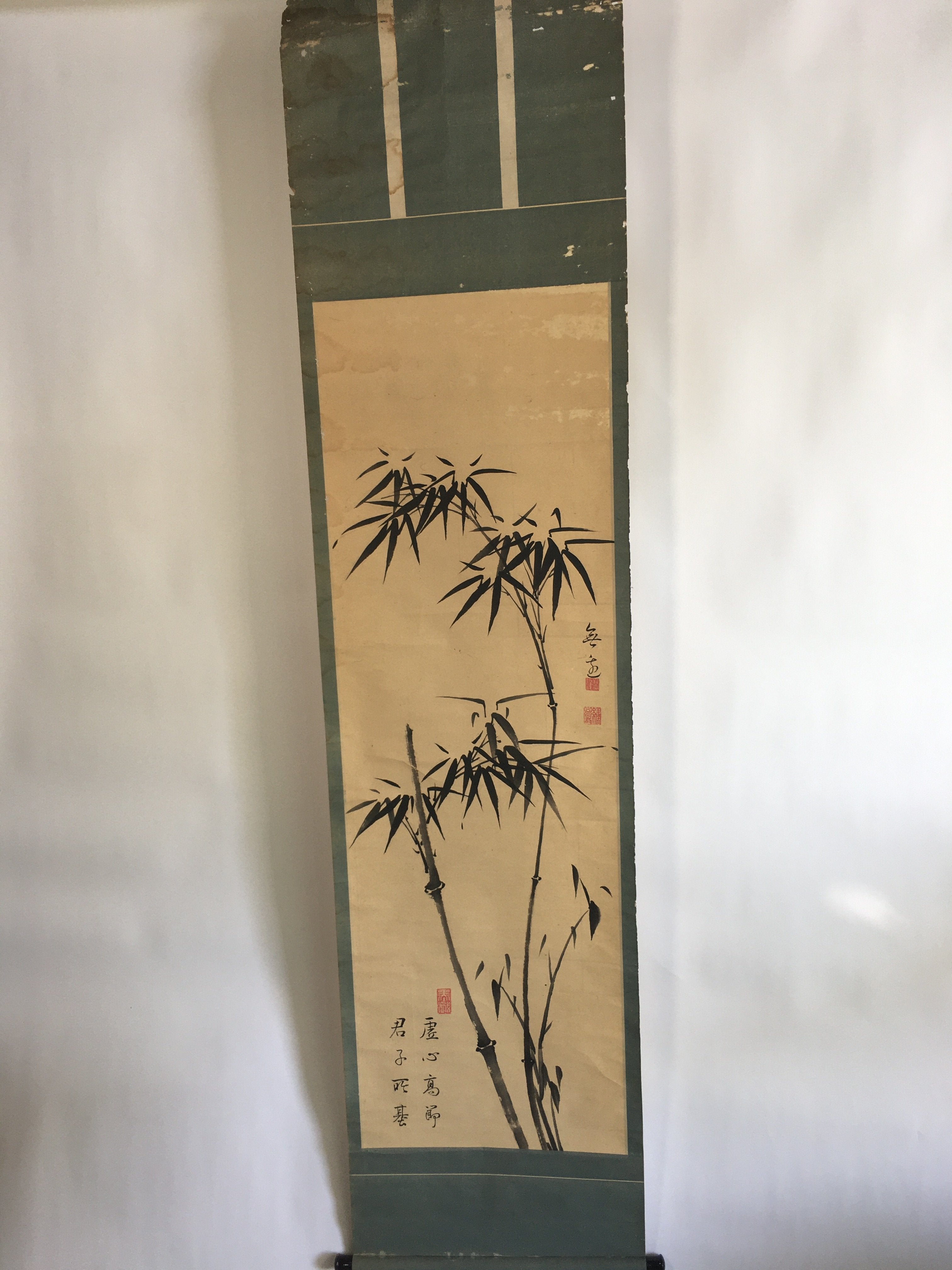 Japanese Hanging Scroll Vtg Kakejiku Kakemono Painting Black Ink Bamboo SC645