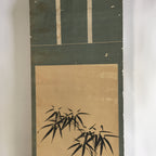 Japanese Hanging Scroll Vtg Kakejiku Kakemono Painting Black Ink Bamboo SC645