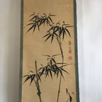 Japanese Hanging Scroll Vtg Kakejiku Kakemono Painting Black Ink Bamboo SC645