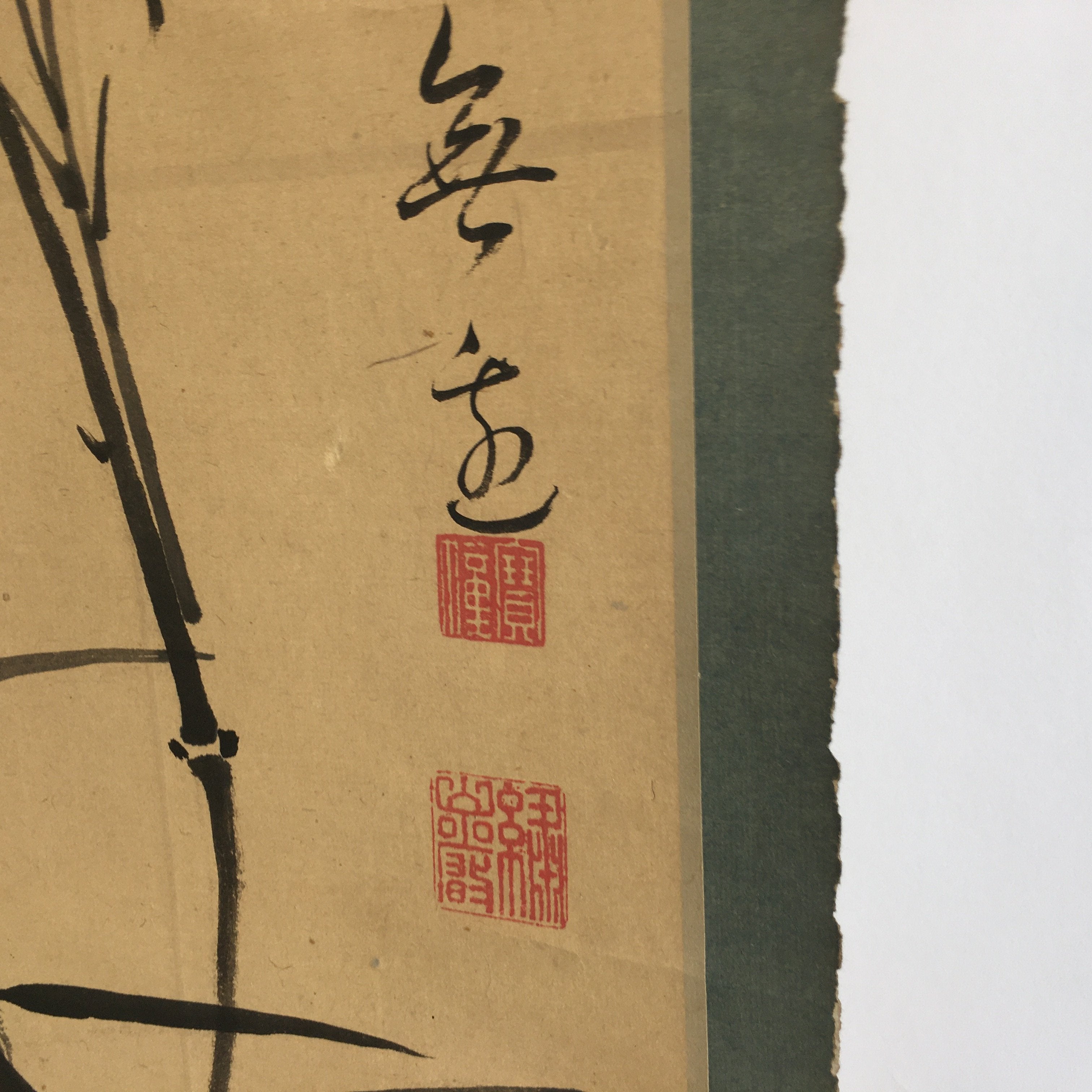 Japanese Hanging Scroll Vtg Kakejiku Kakemono Painting Black Ink Bamboo SC645