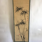 Japanese Hanging Scroll Vtg Kakejiku Kakemono Painting Black Ink Bamboo SC645