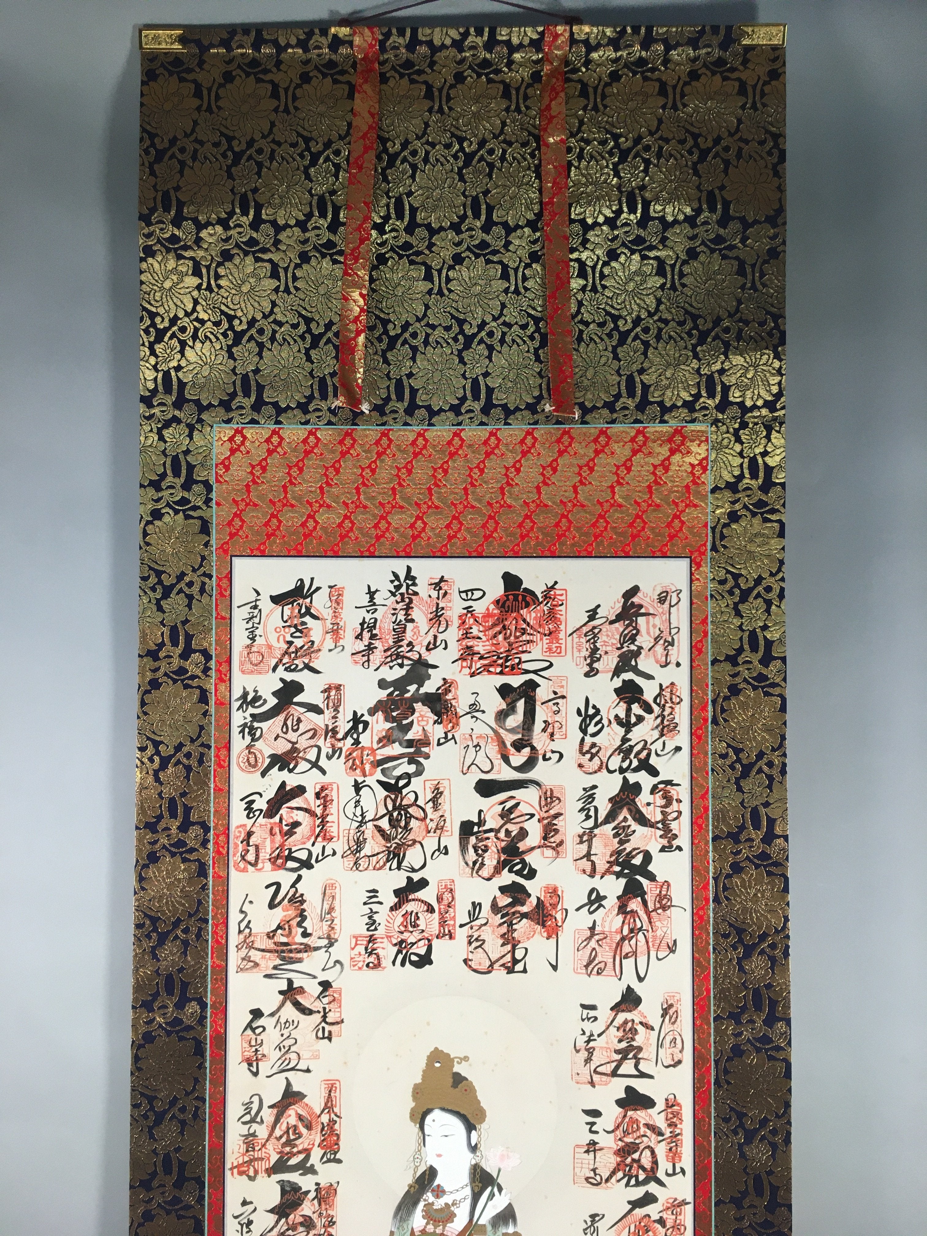 Japanese Hanging Scroll Vtg Kakejiku Kakemono Painting Buddhist Bosatsu SC585