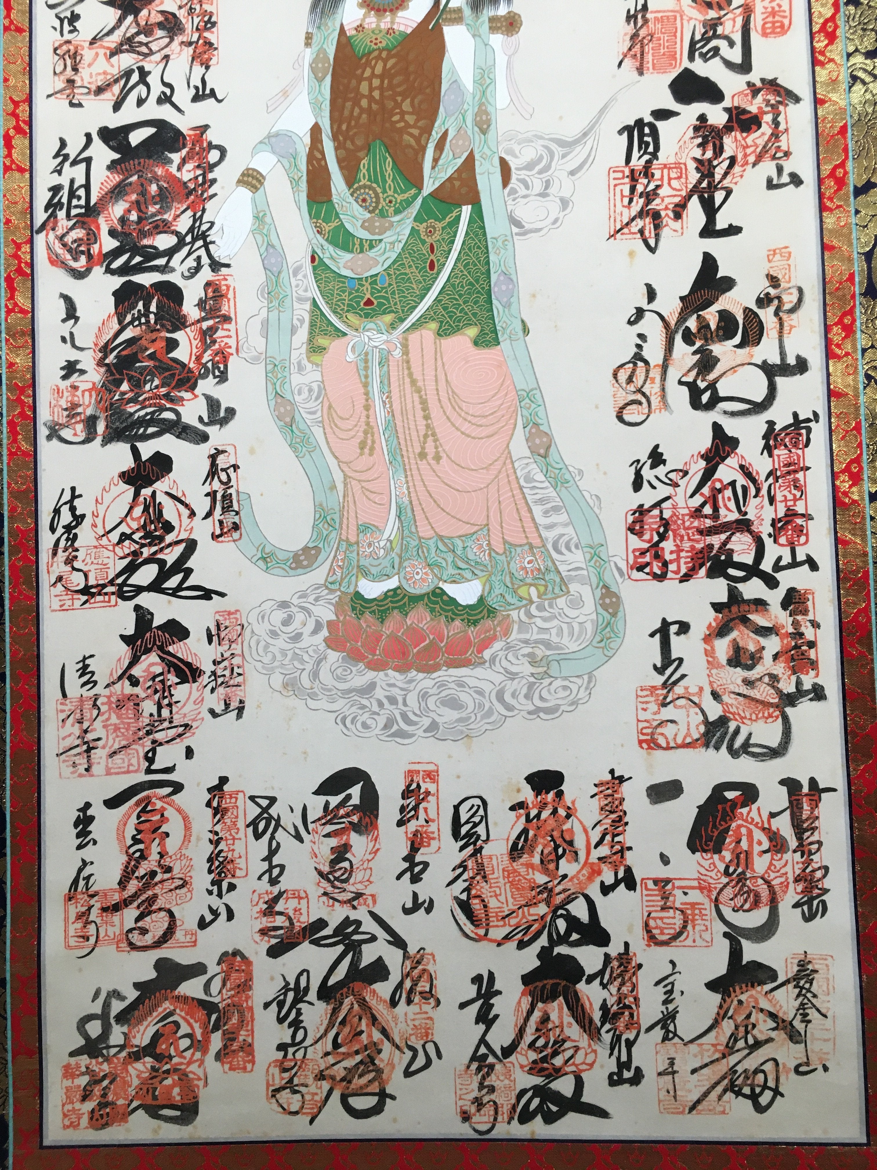 Japanese Hanging Scroll Vtg Kakejiku Kakemono Painting Buddhist Bosatsu SC585