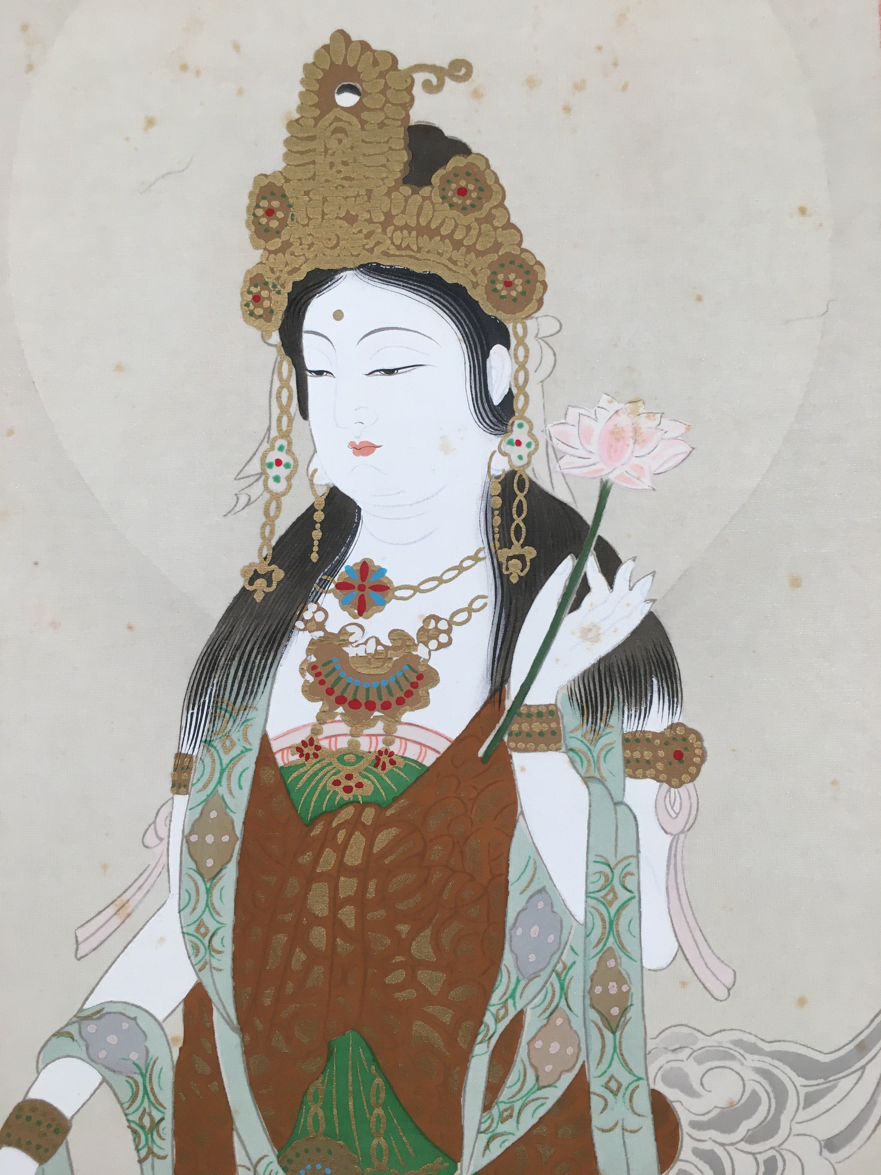 Japanese Hanging Scroll Vtg Kakejiku Kakemono Painting Buddhist Bosatsu SC585