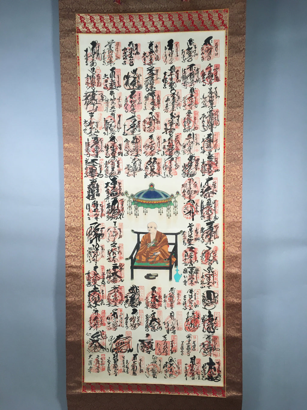 Japanese Hanging Scroll Vtg Kakejiku Kakemono Painting Buddhist Monk SC584