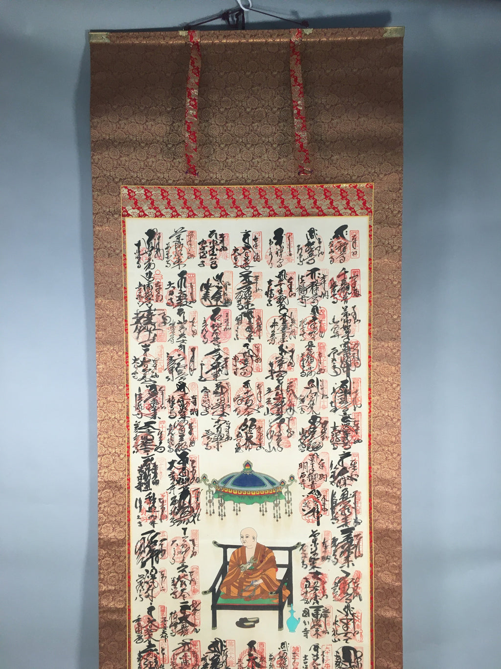 Japanese Hanging Scroll Vtg Kakejiku Kakemono Painting Buddhist Monk SC584