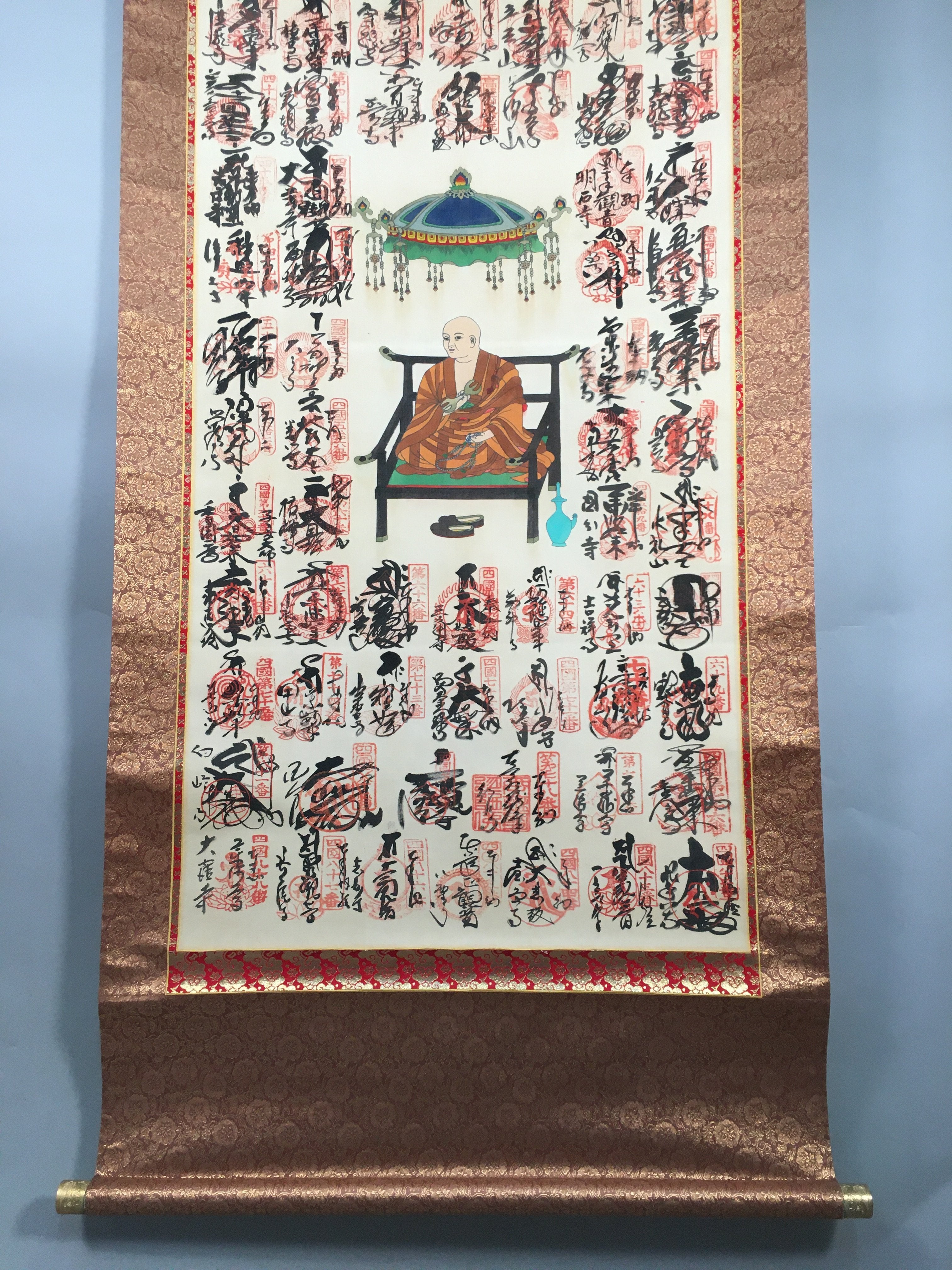 Japanese Hanging Scroll Vtg Kakejiku Kakemono Painting Buddhist Monk SC584
