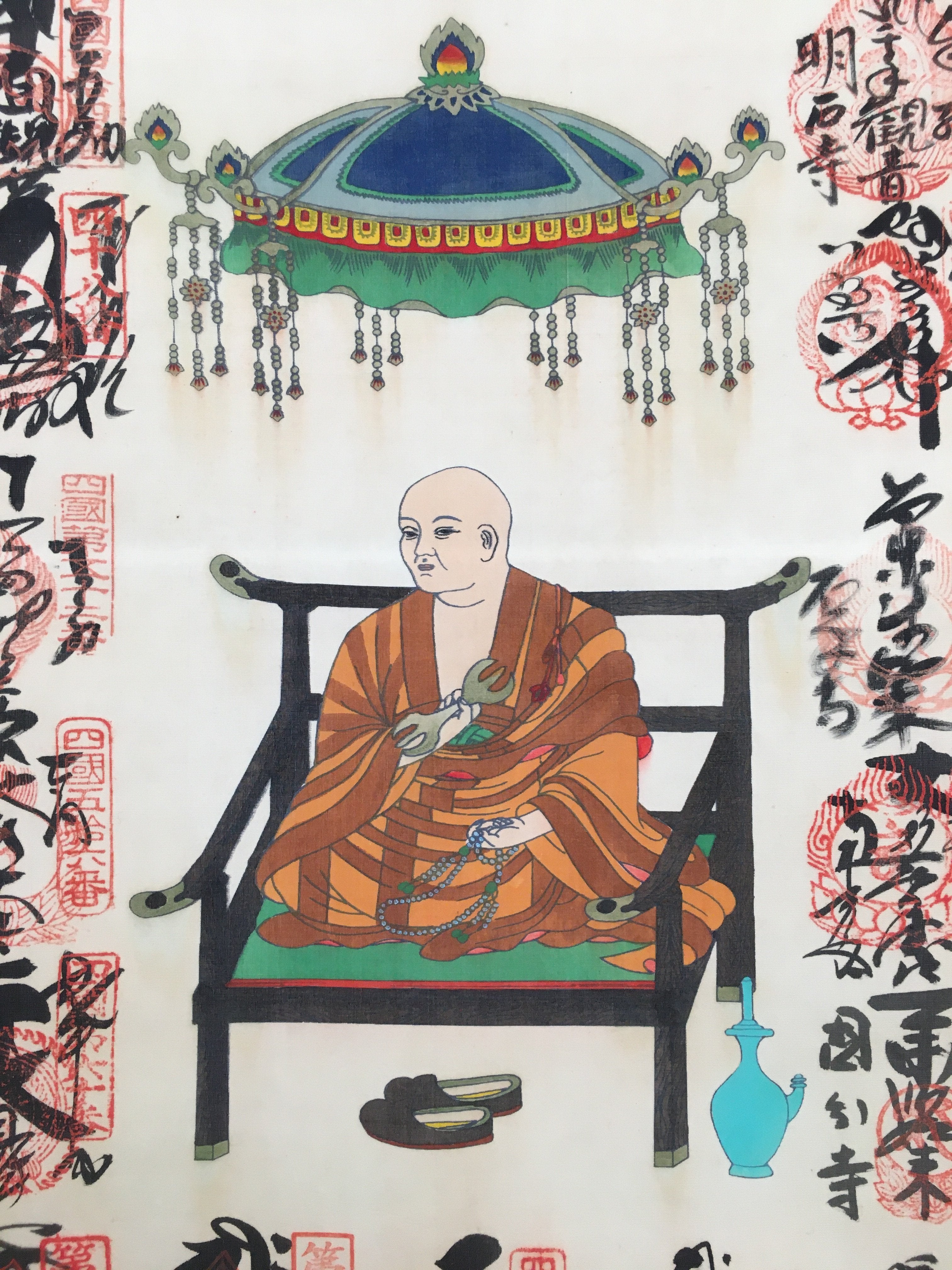 Japanese Hanging Scroll Vtg Kakejiku Kakemono Painting Buddhist Monk SC584