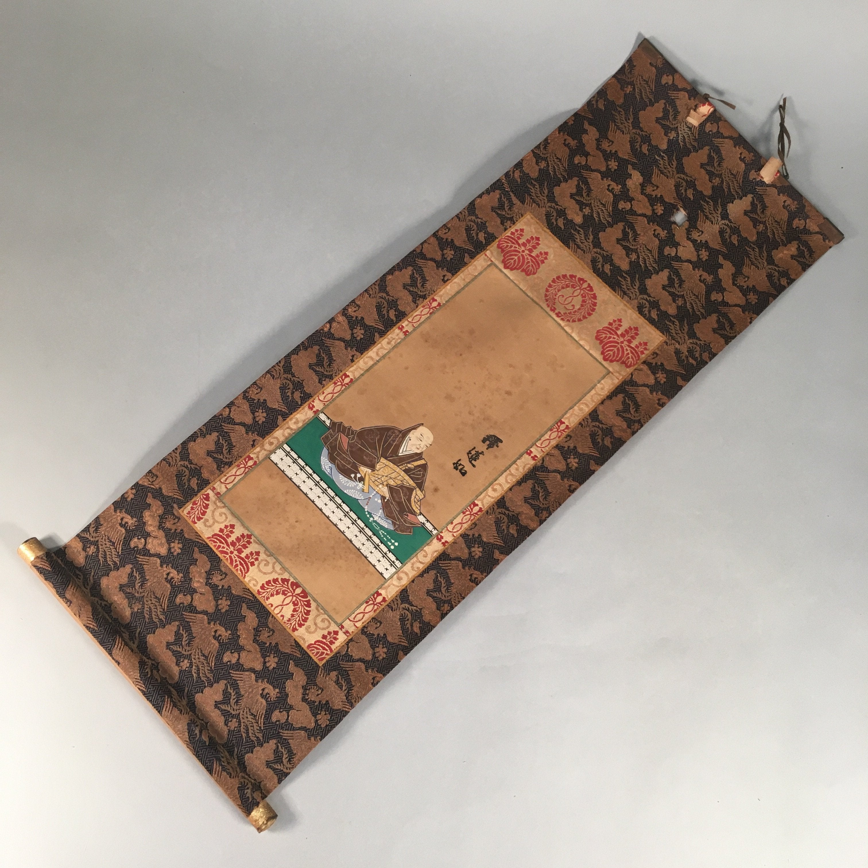 Japanese Hanging Scroll Vtg Kakejiku Kakemono Painting Buddhist Monk SC586