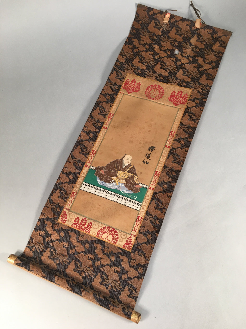 Japanese Hanging Scroll Vtg Kakejiku Kakemono Painting Buddhist Monk SC586