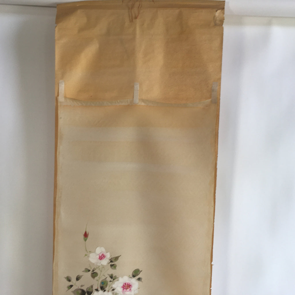 Japanese Hanging Scroll Vtg Kakejiku Kakemono Painting Cat Camellia SC639