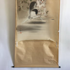 Japanese Hanging Scroll Vtg Kakejiku Kakemono Painting Cat Camellia SC639