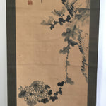 Japanese Hanging Scroll Vtg Kakejiku Kakemono Painting Chrysanthemum SC677