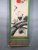 Japanese Hanging Scroll Vtg Kakejiku Kakemono Painting Crane Rising Sun SC569