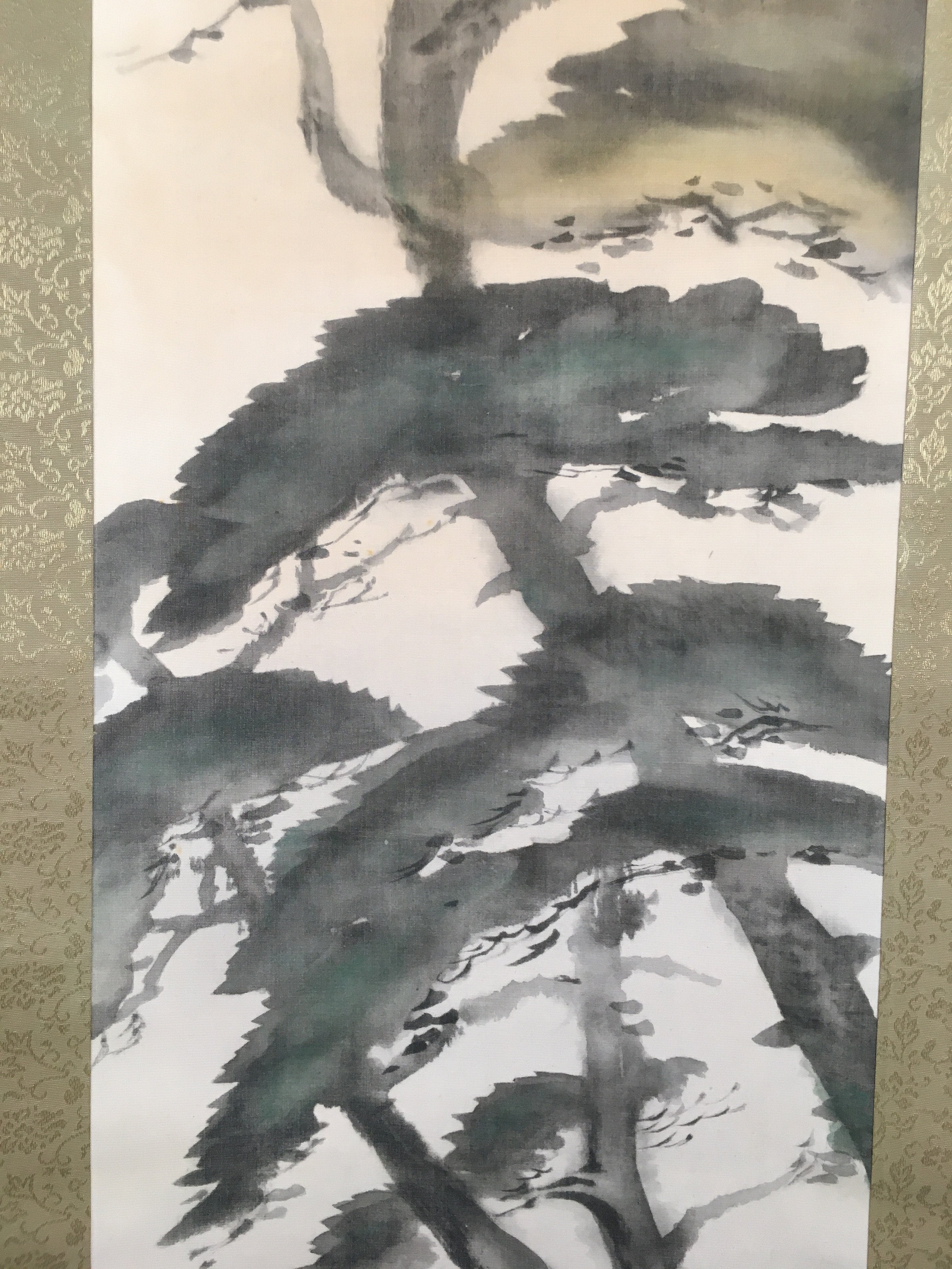 Japanese Hanging Scroll Vtg Kakejiku Kakemono Painting Crane Rising Sun SC572