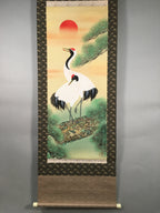 Japanese Hanging Scroll Vtg Kakejiku Kakemono Painting Crane Rising Sun SC573