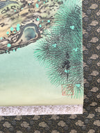 Japanese Hanging Scroll Vtg Kakejiku Kakemono Painting Crane Rising Sun SC573