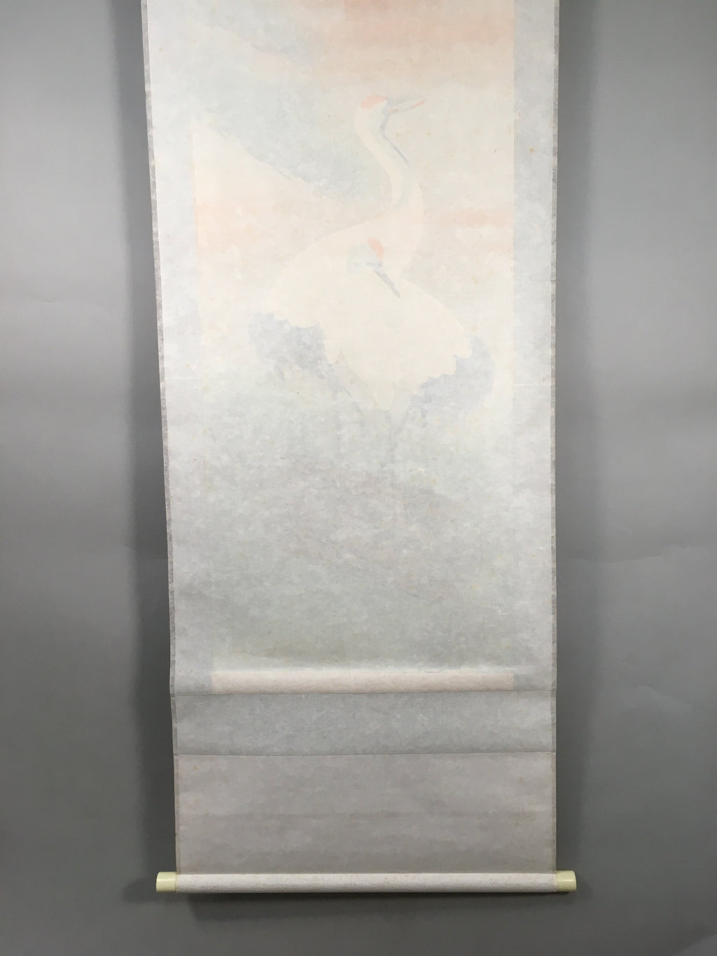 Japanese Hanging Scroll Vtg Kakejiku Kakemono Painting Crane Rising Sun SC573
