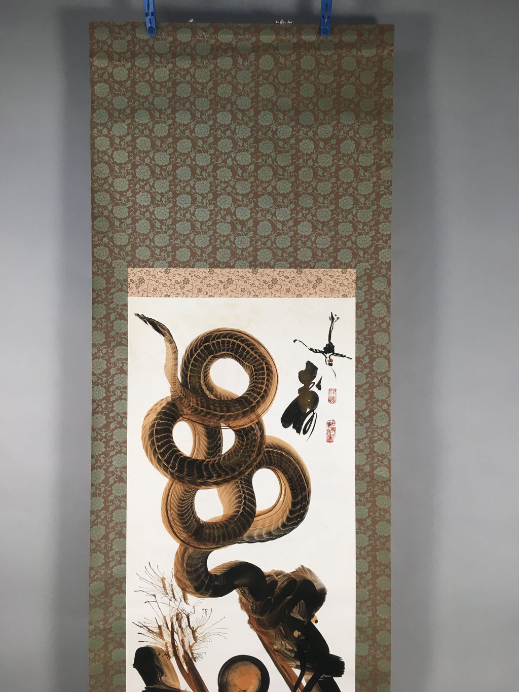 Japanese Hanging Scroll Vtg Kakejiku Kakemono Painting Dragon Crane SC581