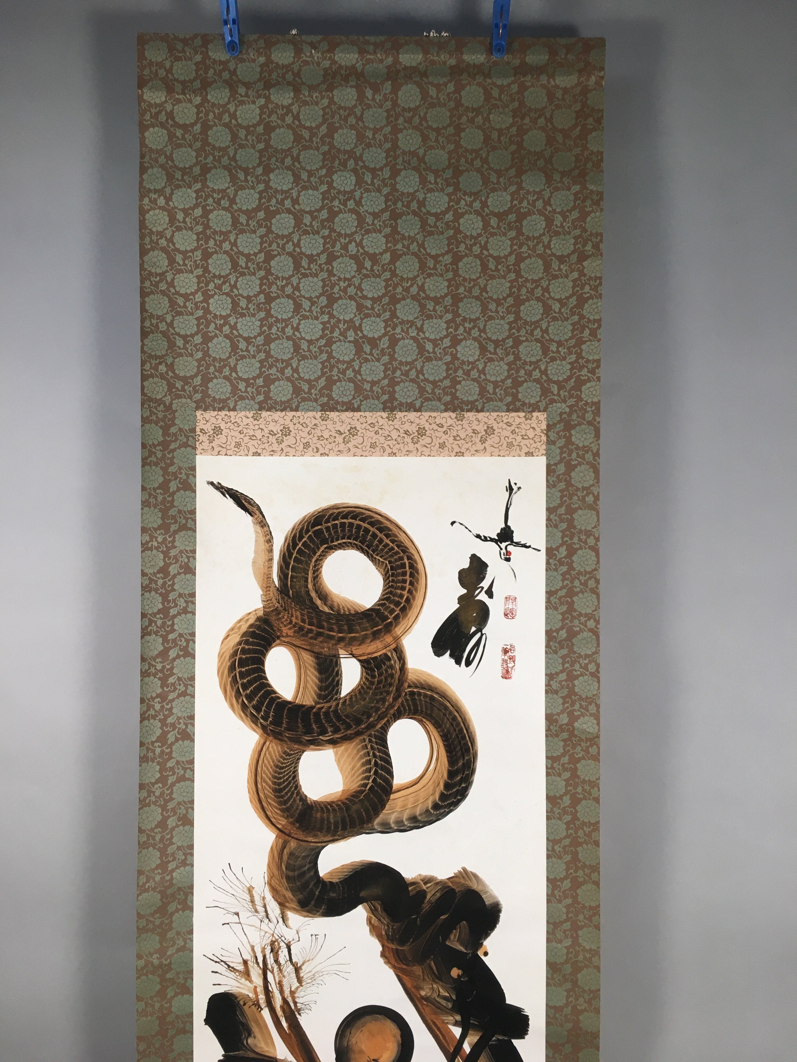 Japanese Hanging Scroll Vtg Kakejiku Kakemono Painting Dragon Crane SC581